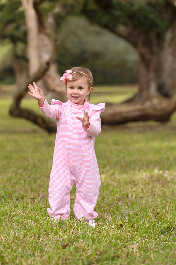 Caroline Romper- Light Pink Stripe