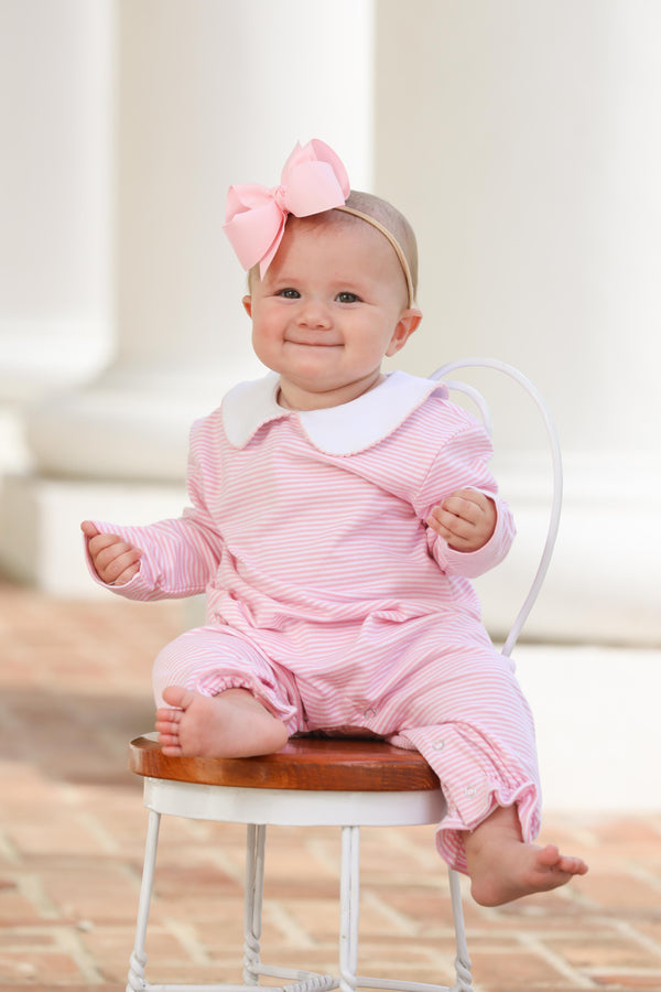 Claire Romper- Light Pink Stripe