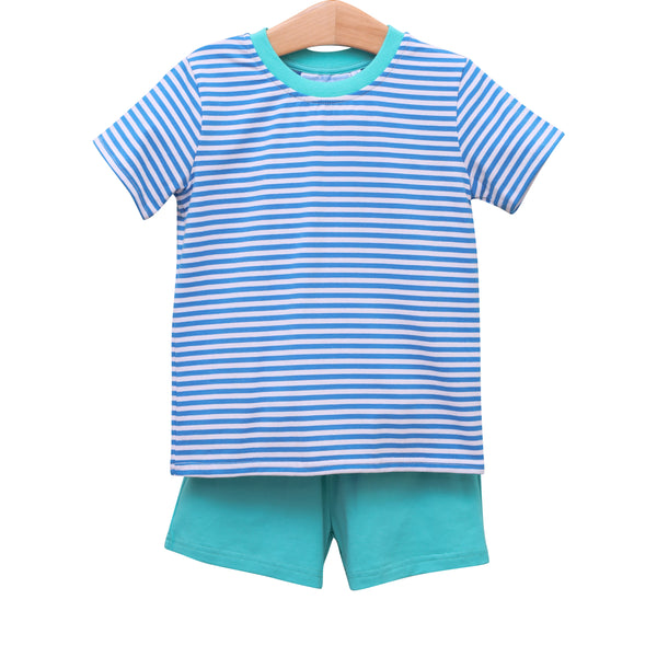 Drew Short Set- Blue Stripe/Teal