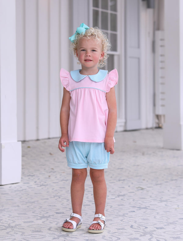 Genevieve Bloomer Set- Mint Stripe & Light Pink