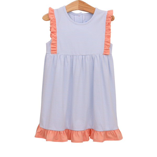 Josie Dress- Light Blue Stripe/Coral