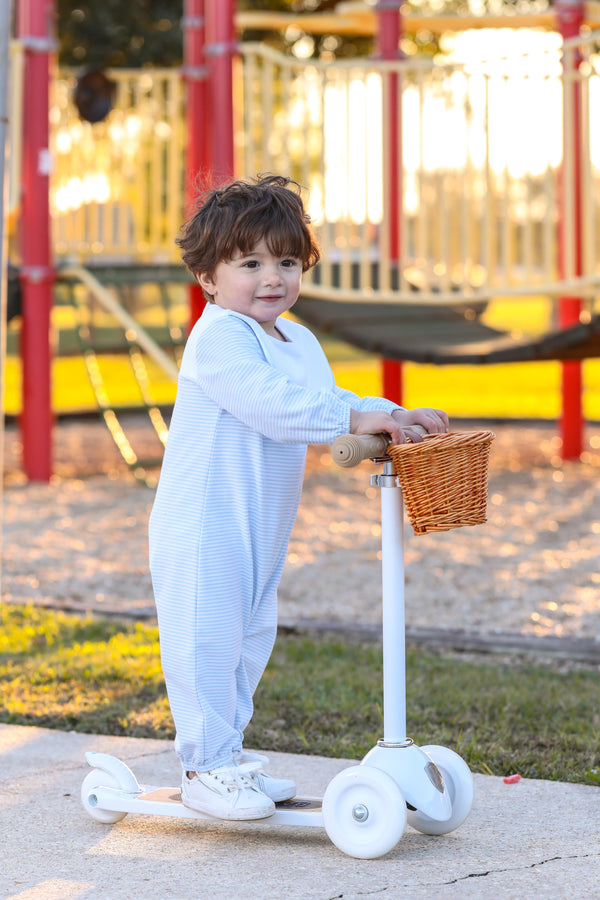 Lucas Romper- Light Blue Stripe