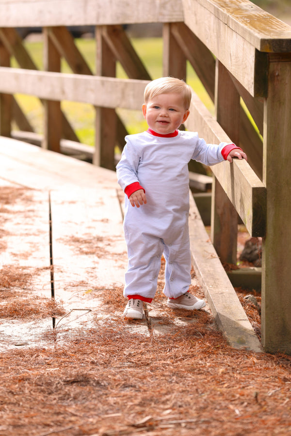 Miller Romper- Light Blue Stripe/Red