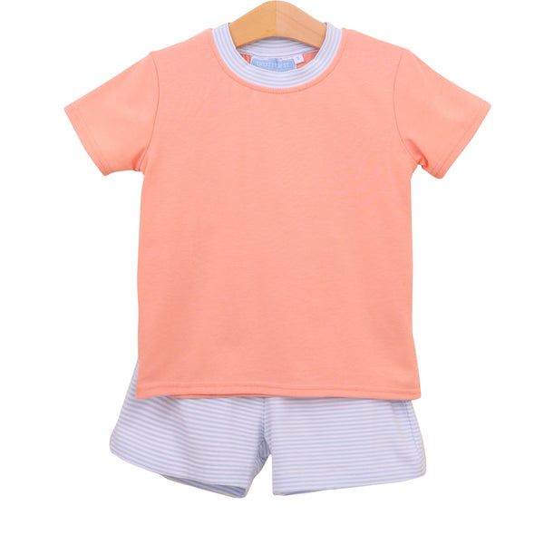 Shepherd Short Set- Light Blue Stripe/Coral