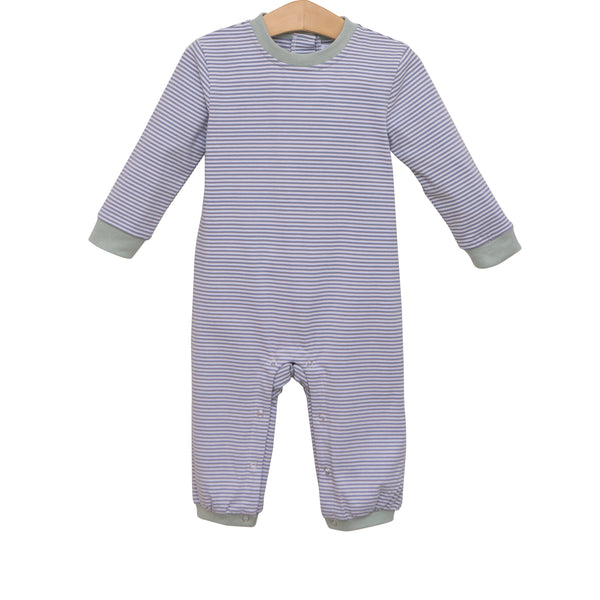 Miller Romper- Dusty Blue Stripe/Sage