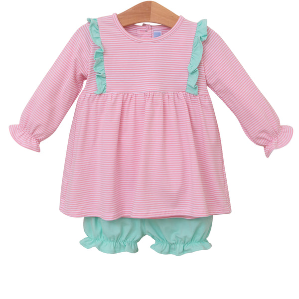 Olivia Bloomer Set- Light Pink Stripe/Mint