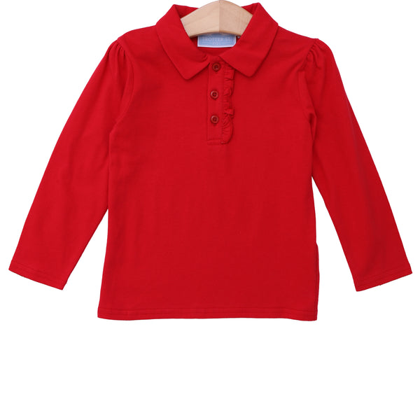 Ruffle LS Polo- Red