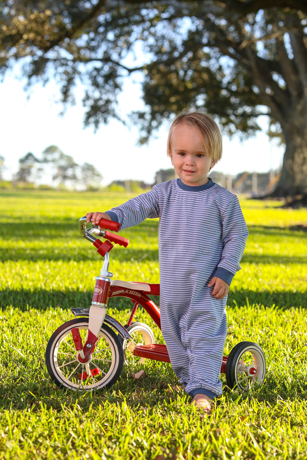 Miller Romper- Slate Blue Stripe