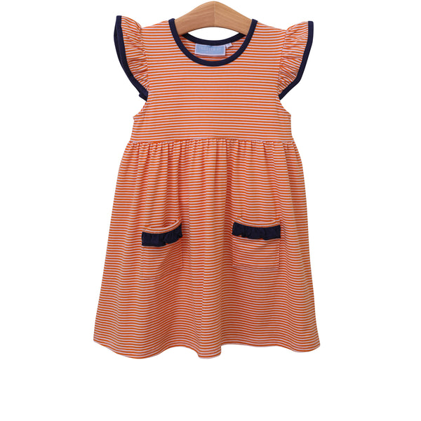 Lucy Game Day Dress- Orange Stripe/Navy