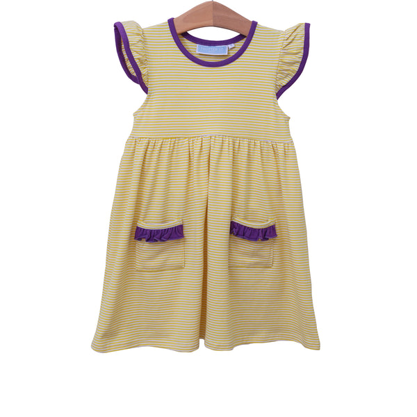 Lucy Game Day Dress- Yellow Stripe/Purple