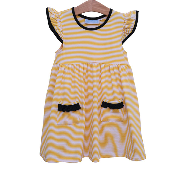 Lucy Game Day Dress- Gold Stripe/Black