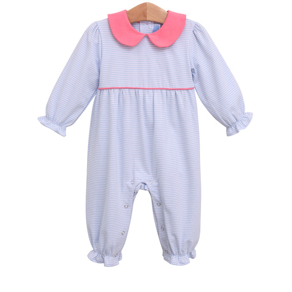 Katherine Romper- Light Blue Stripe/Pink