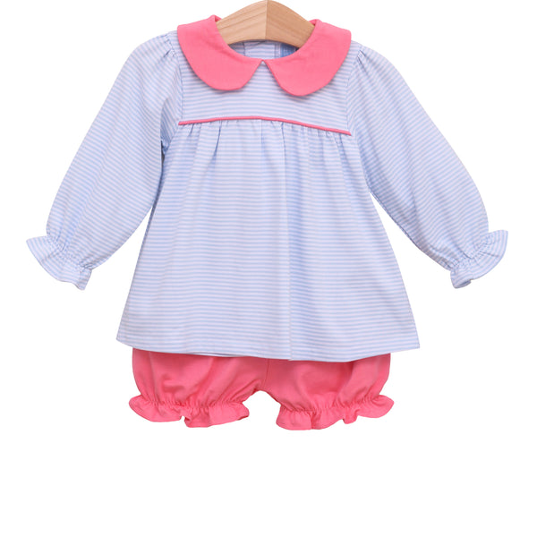 Katherine Bloomer Set- Light Blue Stripe/Pink