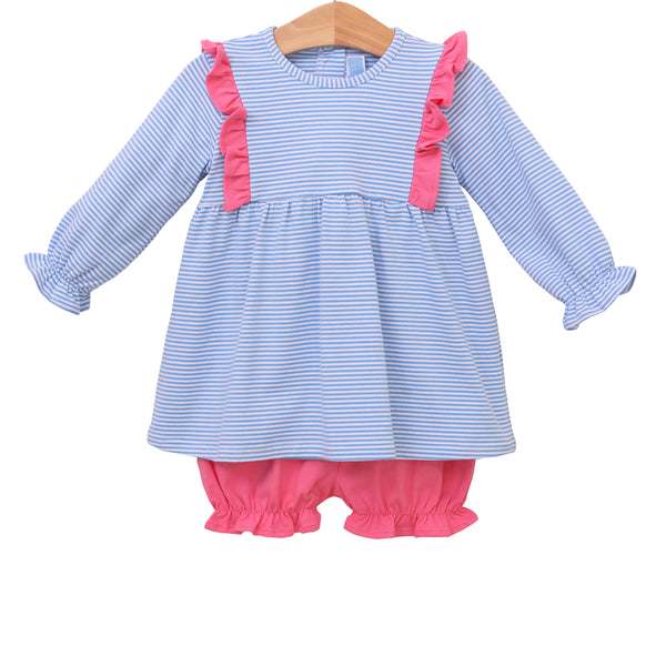 Olivia Bloomer Set- Cornflower Blue Stripe/Pink