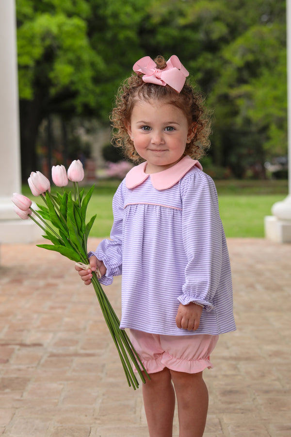 Katherine Bloomer Set- Lavender Stripe/Light Pink