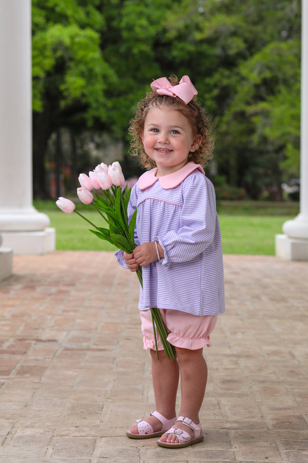 Katherine Bloomer Set- Lavender Stripe/Light Pink