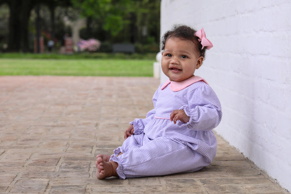 Katherine Romper- Lavender Stripe/Light Pink