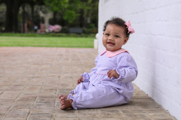 Katherine Romper- Lavender Stripe/Light Pink