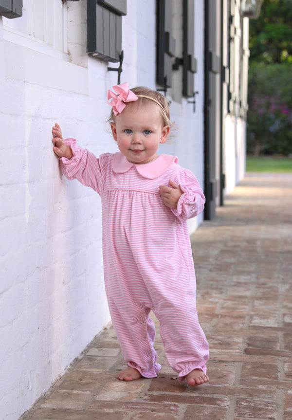 Abigail Romper- Light Pink Stripe