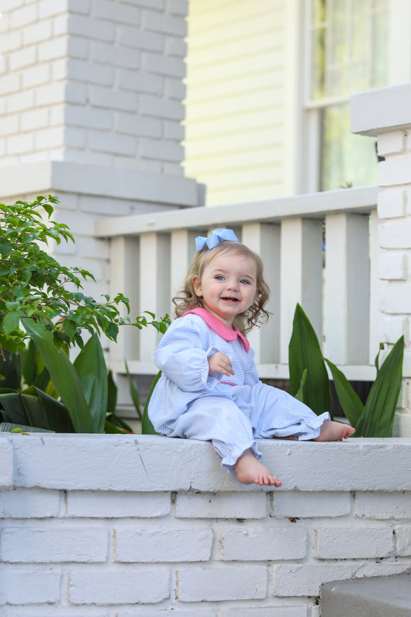 Katherine Romper- Light Blue Stripe/Pink