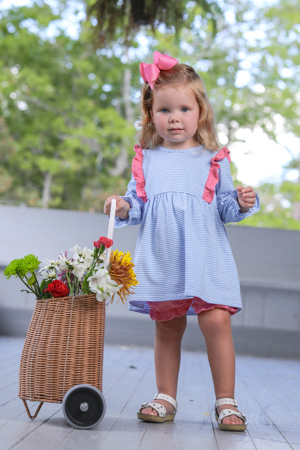 Olivia Bloomer Set- Cornflower Blue Stripe/Pink