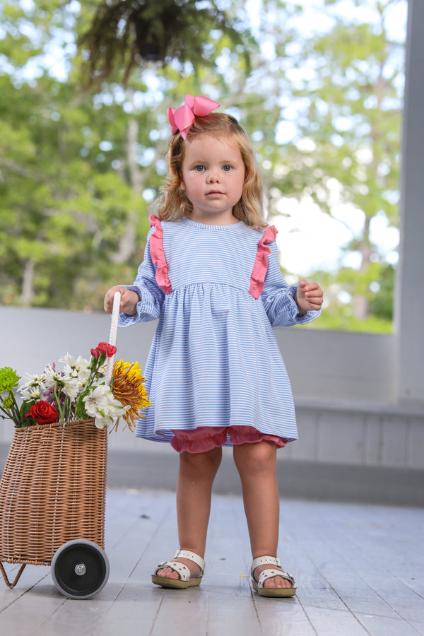 Olivia Bloomer Set- Cornflower Blue Stripe/Pink