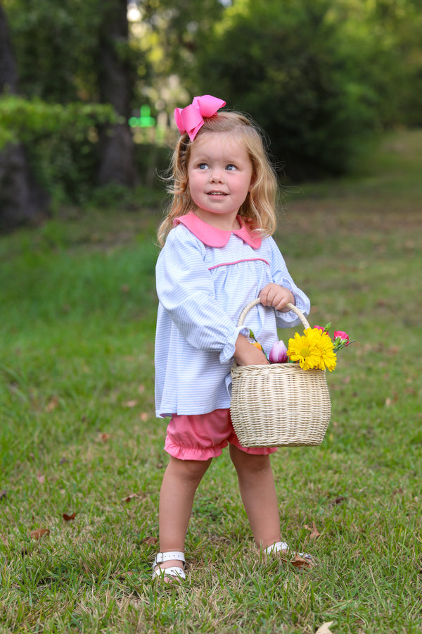 Katherine Bloomer Set- Light Blue Stripe/Pink