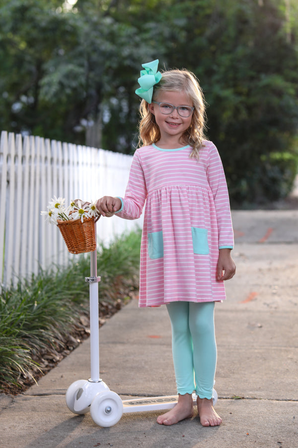 Annie Pants Set- Light Pink Stripe/Mint