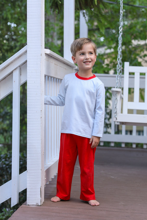 Miller Pants Set- Light Blue Stripe/Red