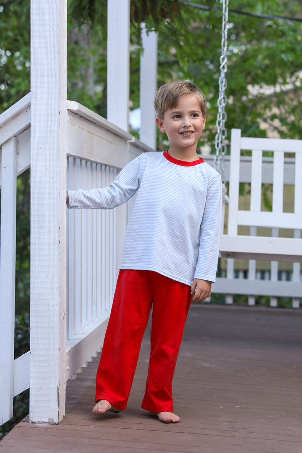 Miller Pants Set- Light Blue Stripe/Red