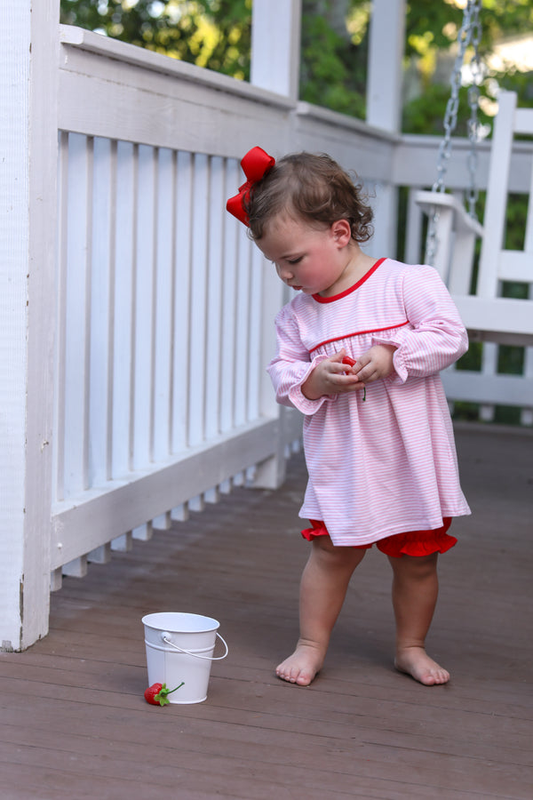 Ellie Bloomer Set- Light Pink Stripe/Red