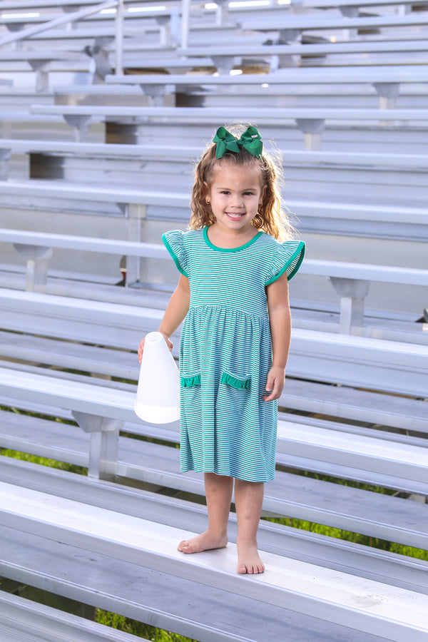 Lucy Game Day Dress- Green Stripe