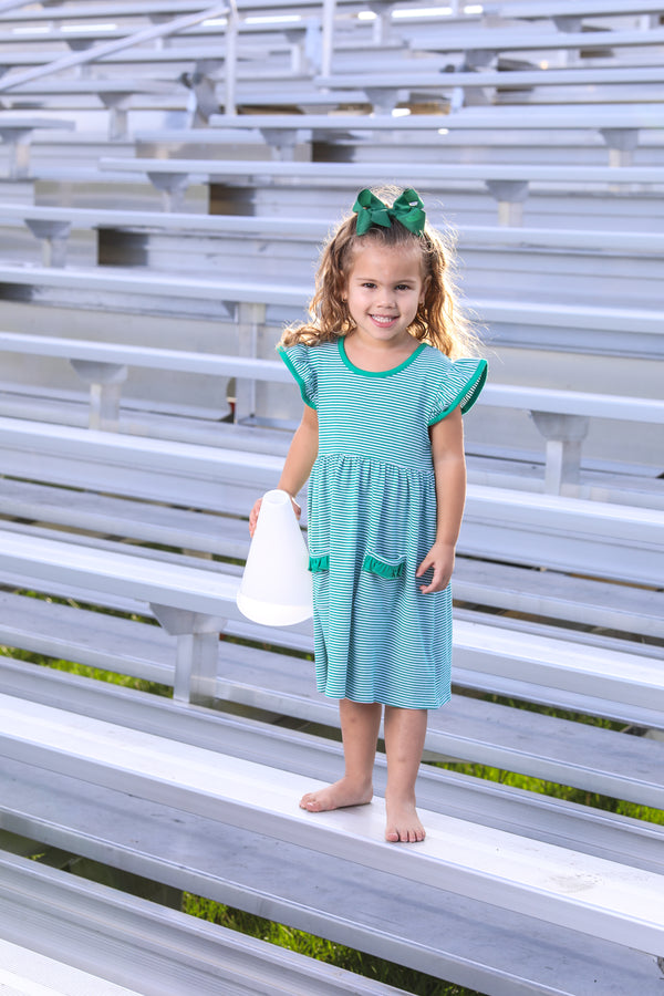 Lucy Game Day Dress- Green Stripe