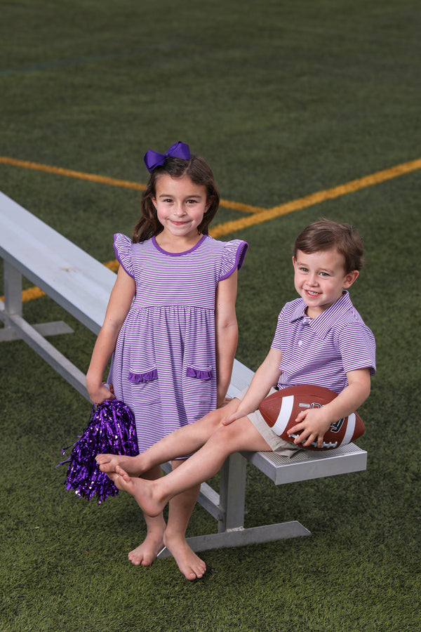 Lucy Game Day Dress- Purple Stripe
