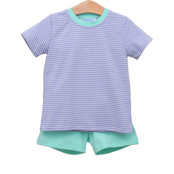 Drew Short Set- Cadet Blue Stripe/Mint