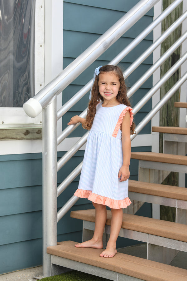 Josie Dress- Light Blue Stripe/Coral