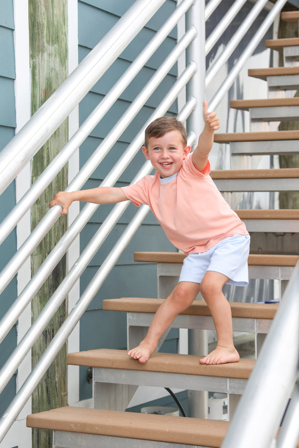 Shepherd Short Set- Light Blue Stripe/Coral