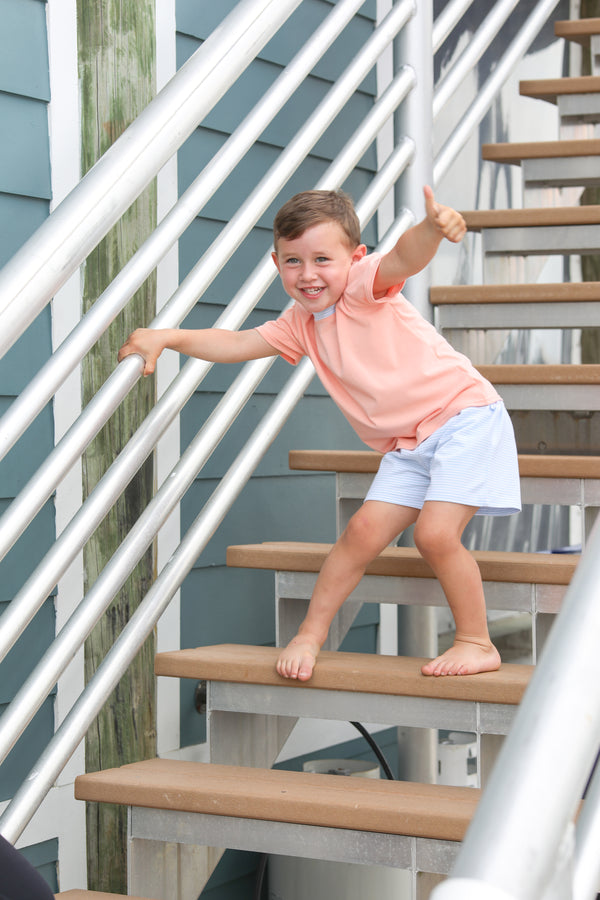 Shepherd Short Set- Light Blue Stripe/Coral