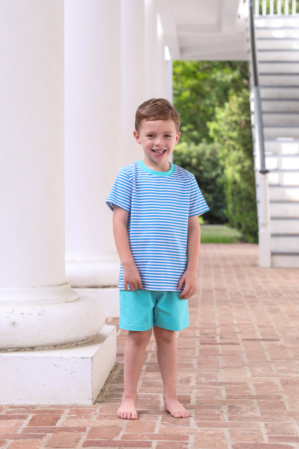 Drew Short Set- Blue Stripe/Teal