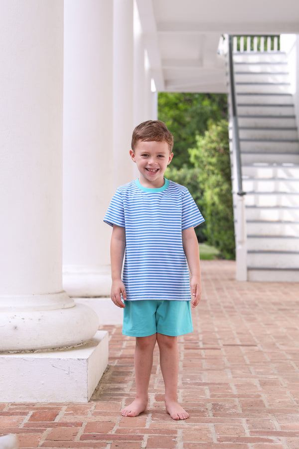 Drew Short Set- Blue Stripe/Teal