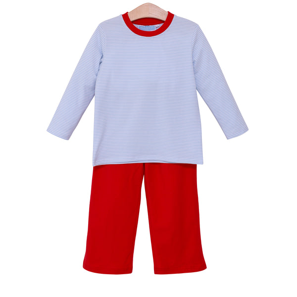 Miller Pants Set- Light Blue Stripe/Red