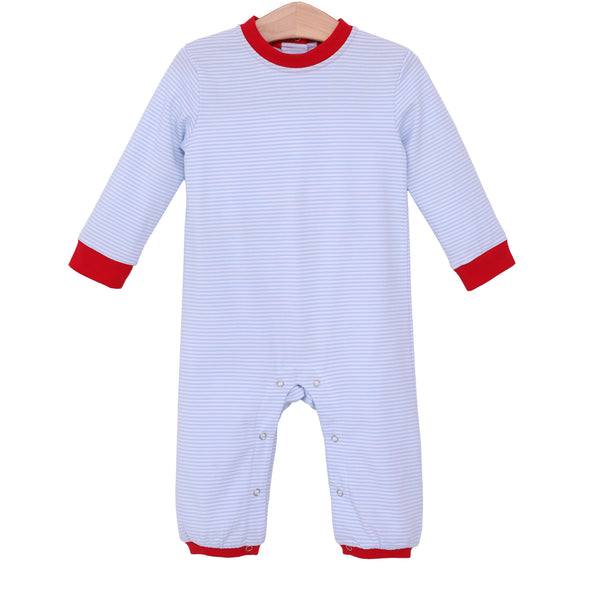 Miller Romper- Light Blue Stripe/Red