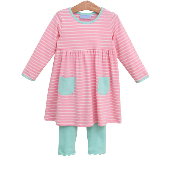 Annie Pants Set- Light Pink Stripe/Mint