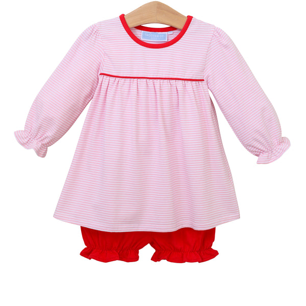 Ellie Bloomer Set- Light Pink Stripe/Red