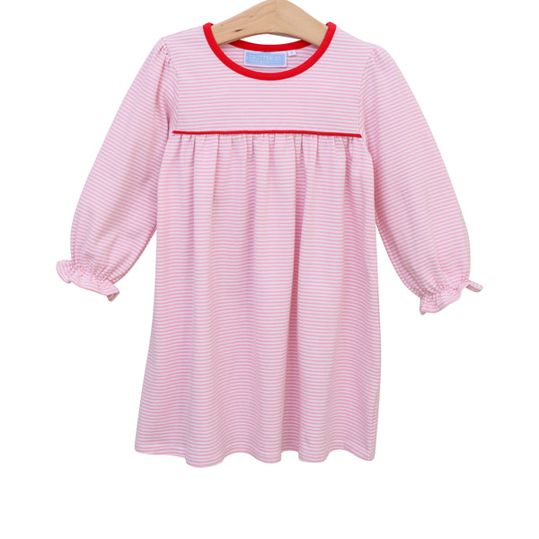 Ellie Dress- Light Pink Stripe/Red