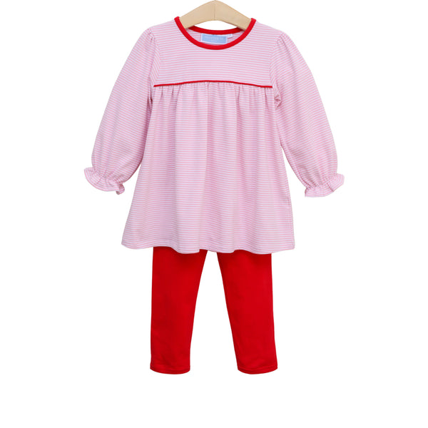 Ellie Pants Set- Light Pink Stripe/Red